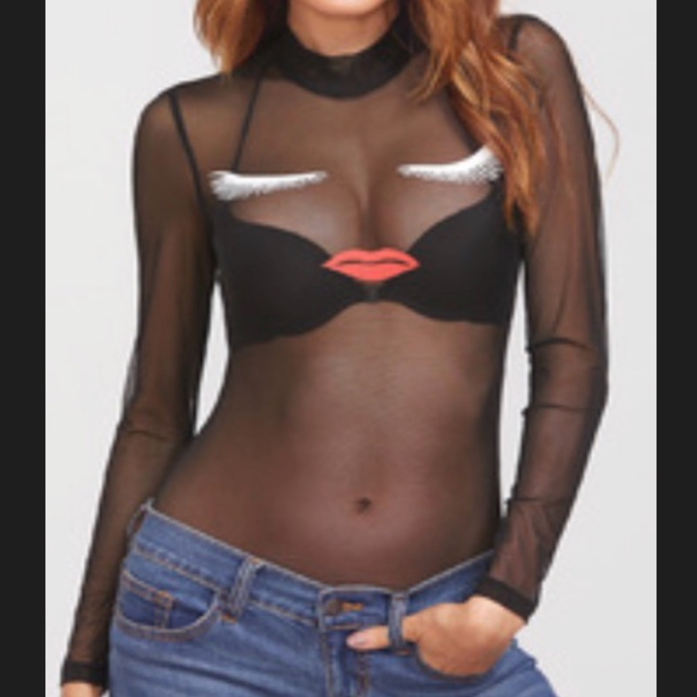 Black Mesh Face Bodysuit!💋